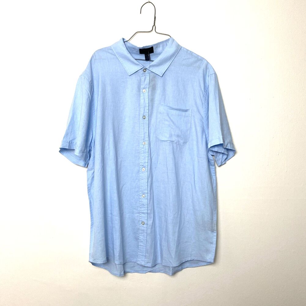 Magaschoni Button Down Shirt Mens Size XL Blue Linen Blend Woven Beach Vacation